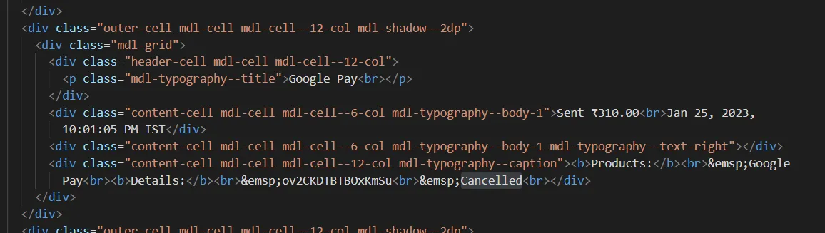 Items marked as cancelled in the HTML file
